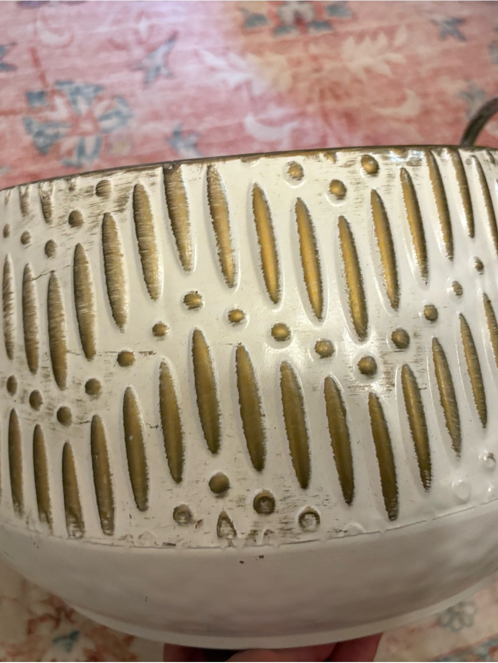 Handcrafted White and Gold Patterned Ceramic Planter